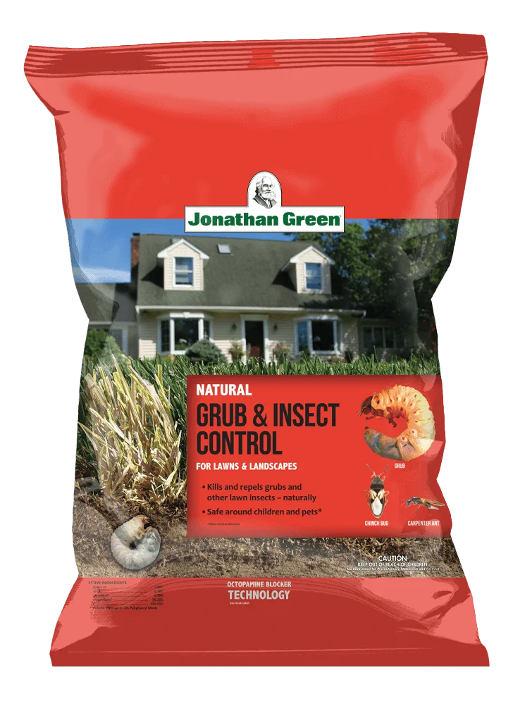 A bag of Natural Grub & Lawn Insect Control for lawns and landscapes.